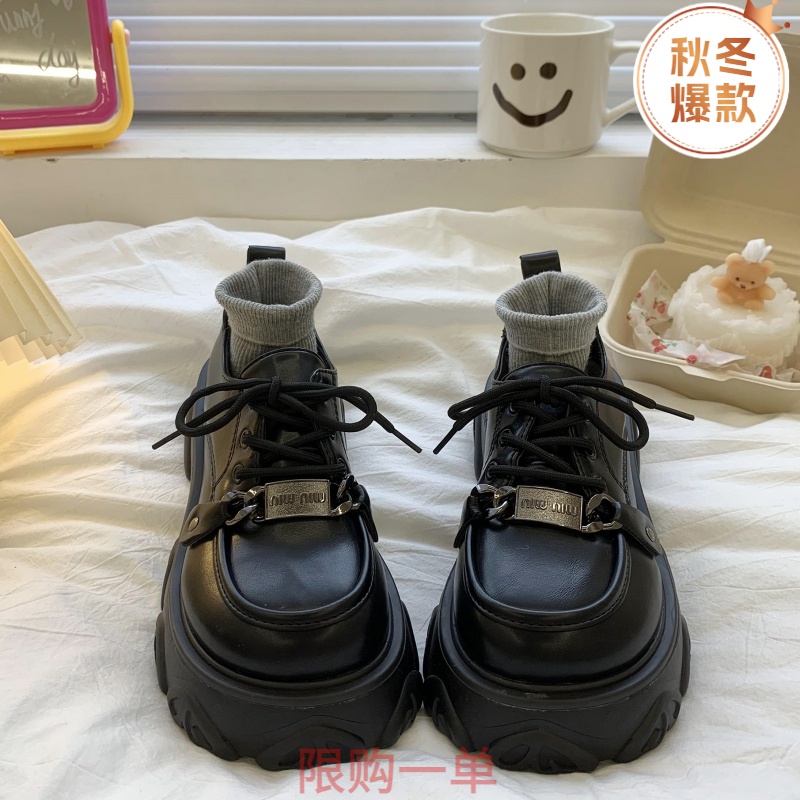 软皮2023新款春季大头小皮鞋女厚底网红乐福鞋复古百搭MB