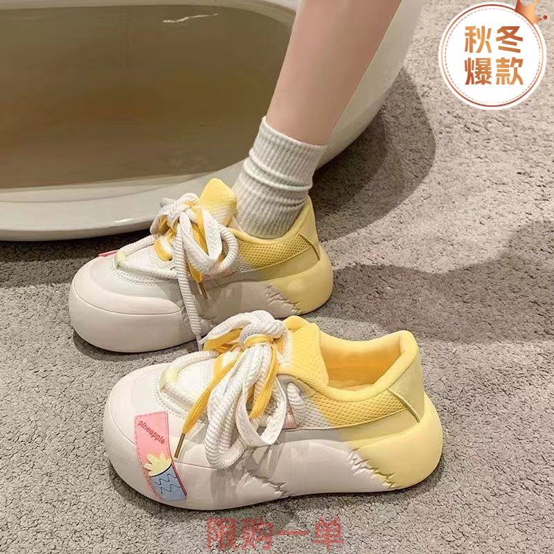 厚底面包鞋女2023春季丑萌鞋粉色潮鞋个性鞋带魔术贴女MB