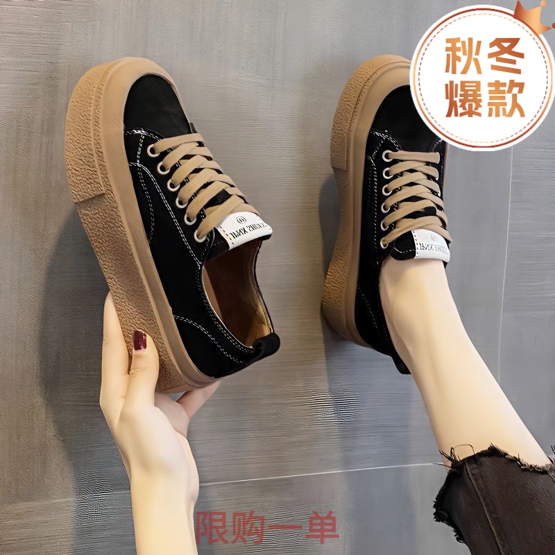 小白鞋女2023新款春秋厚底帆布鞋chic鞋子百搭设计感小众饼干板YH