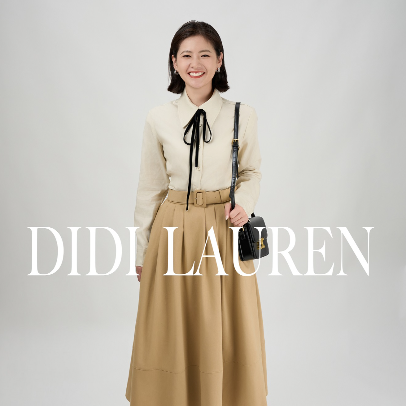 DIDI LAUREN“日落加州”法式复古立体压褶卡其色半身裙