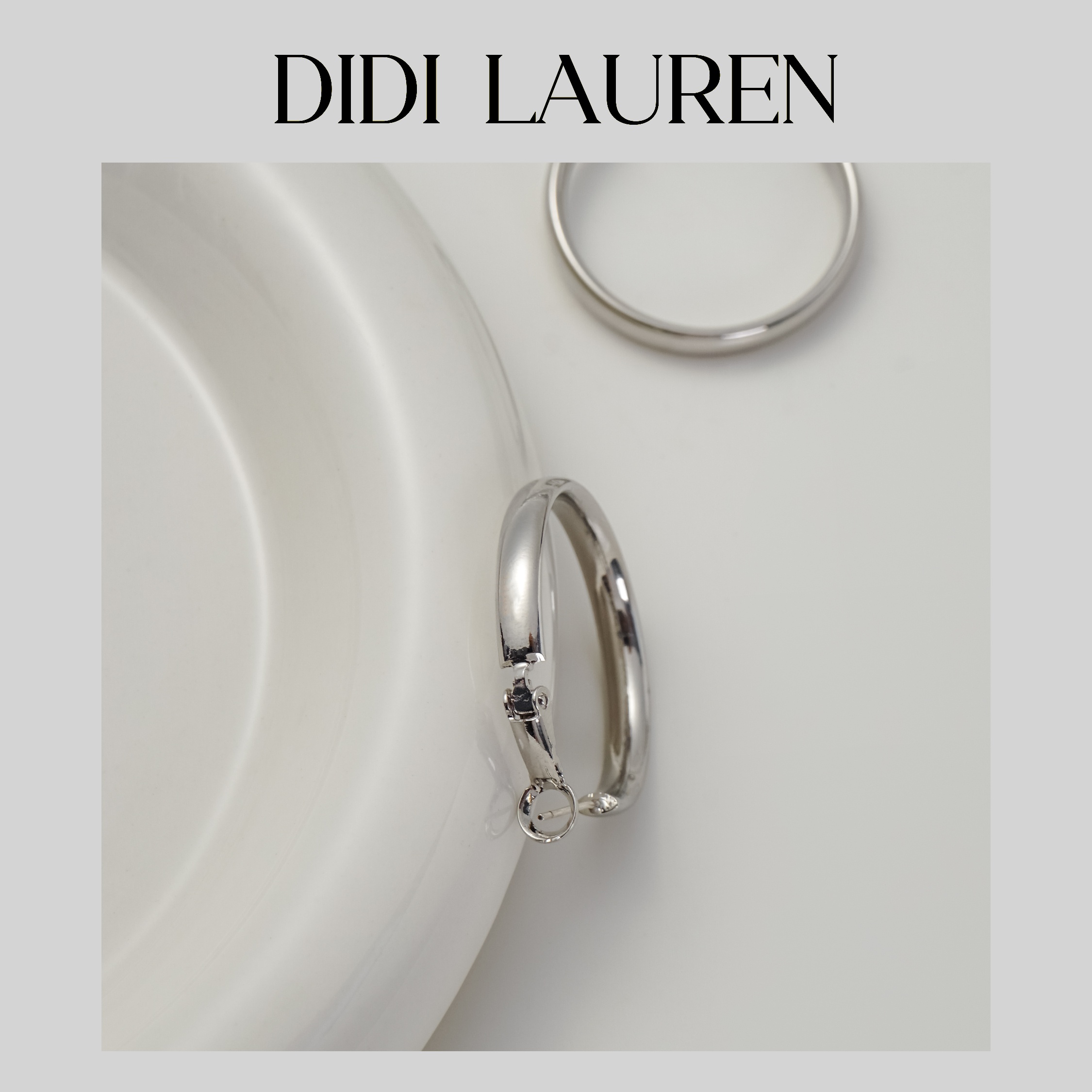 铜合金耳饰  DIDI LAUREN“轻法美感”简约大气百搭款银色素圈耳环