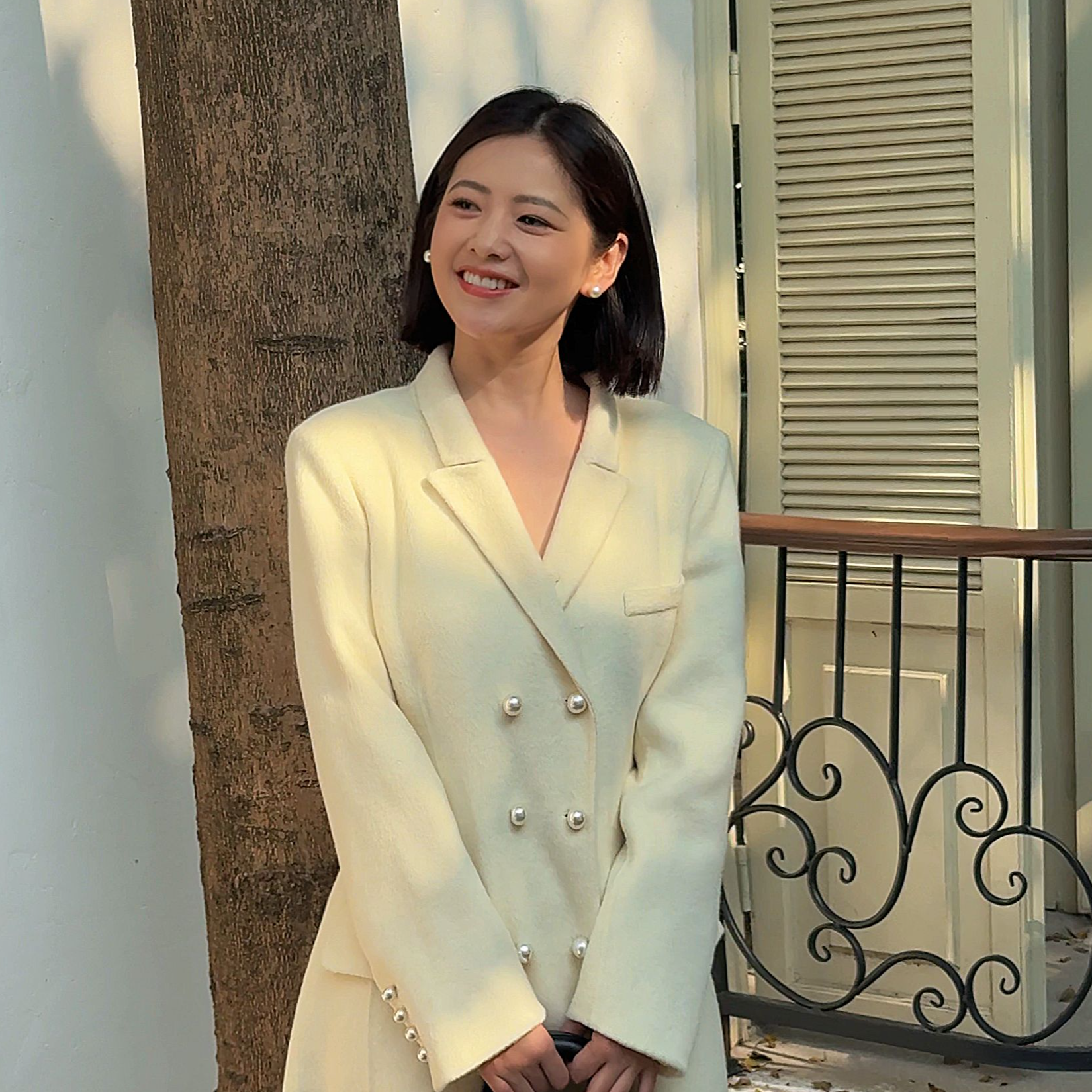 DIDI LAUREN“米兰达”韩系高奢款西装领白色羊毛大衣