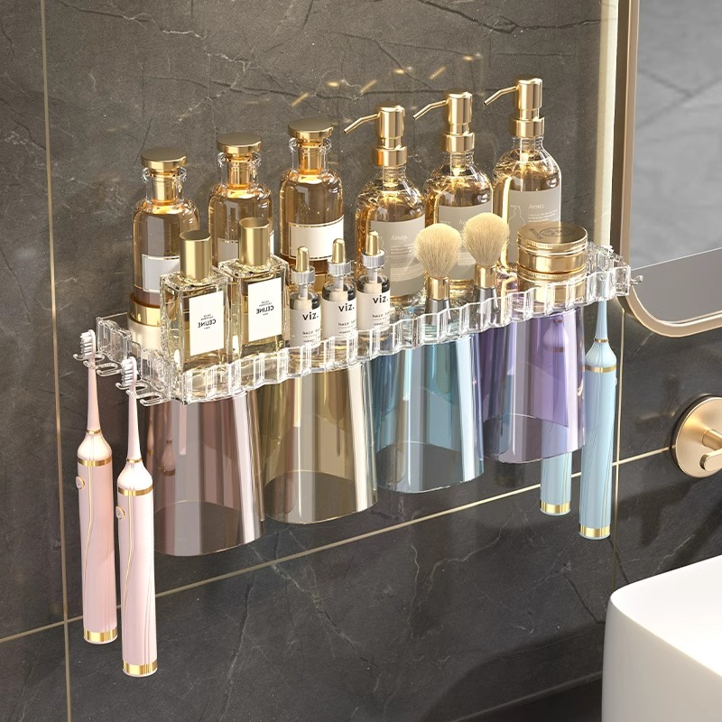 牙刷置物架免打孔漱口杯刷牙杯卫生间壁挂式家庭电动牙膏牙刷架子