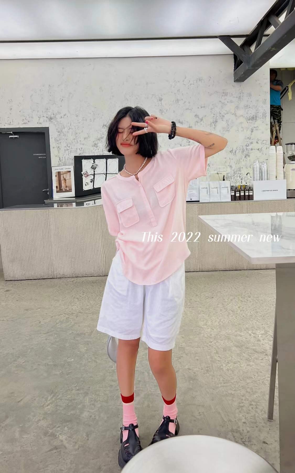 百搭款纯色衬衫7分袖基本款女上衣时尚休闲夏季r1008简约韩版