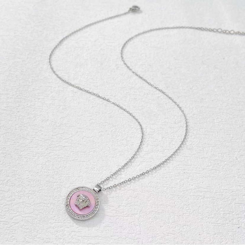 钛钢项链 木木（RZ5381）  48厘米 回形纹粉贝美杜莎项链