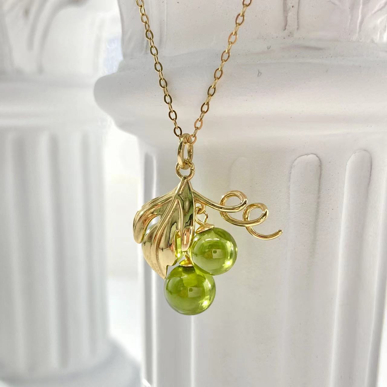 坠链均925银 木木（RZ5076）预售  48厘米 藤蔓绿葡萄长项链