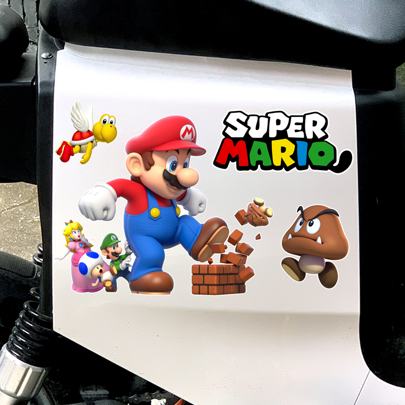 马里奥卡通车贴纸超级玛丽创意汽车装饰遮挡划痕防水摩托电动车贴