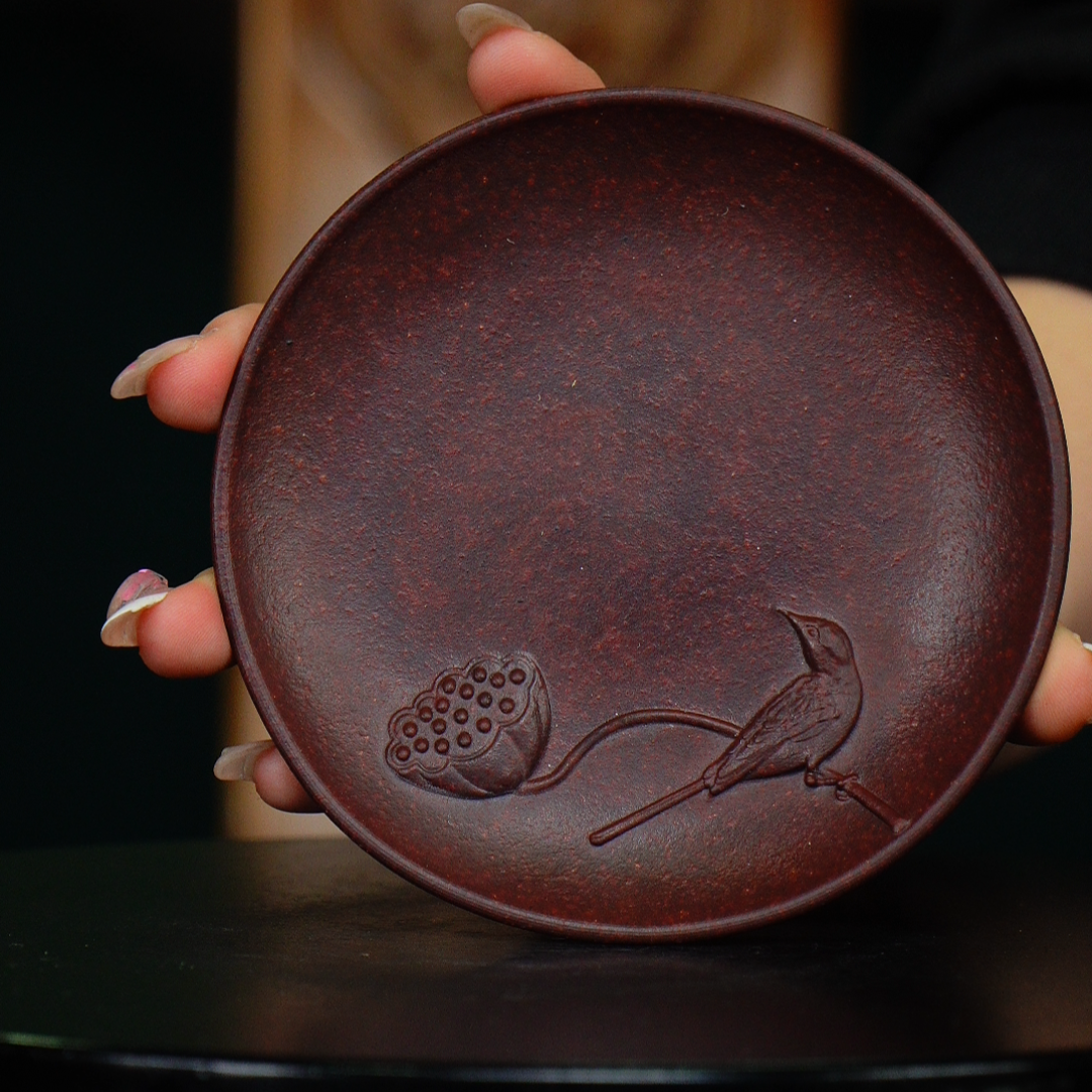 宜兴紫砂 紫 小鸟壶承