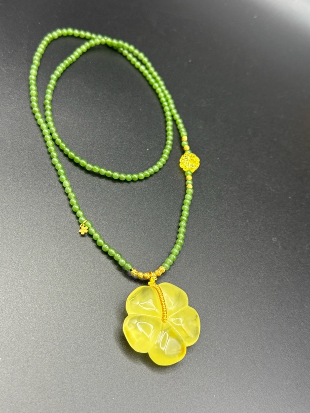 精品小高货碧玉项链有钱花搭配18K金项链