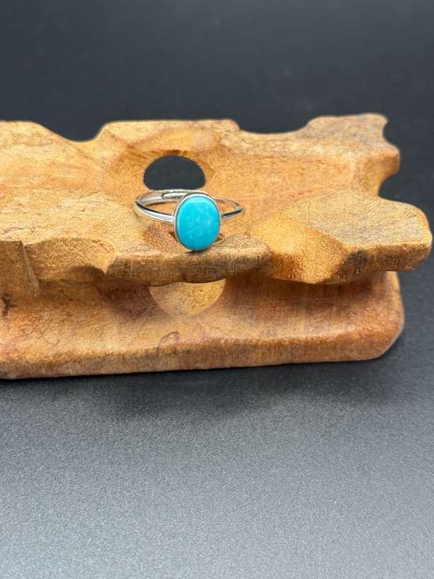 高瓷蓝绿松石蛋面纯银戒指