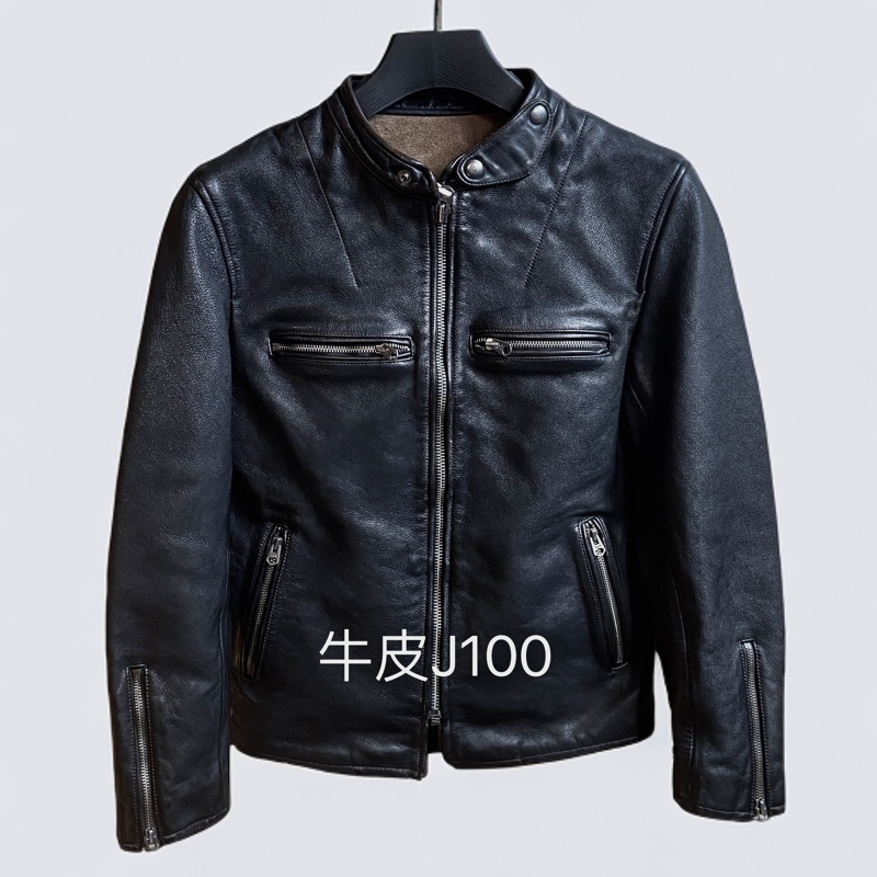 新品春秋男士立领经典复古机车J100头层牛皮1.7毫米左右真皮衣男