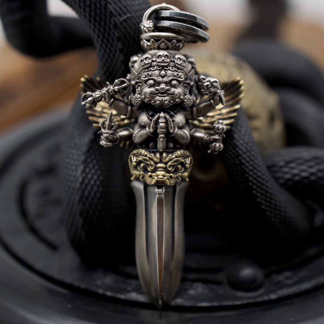 吊坠925银 【孙小禹银饰】纯银 六臂三面大黑天 国风 吊坠尺寸58*33