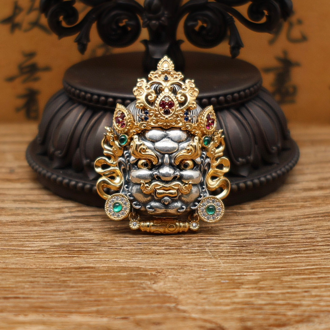 吊坠925银 【孙小禹银饰】纯银 鎏金多宝黄财神 吊坠 国风设计 奢华