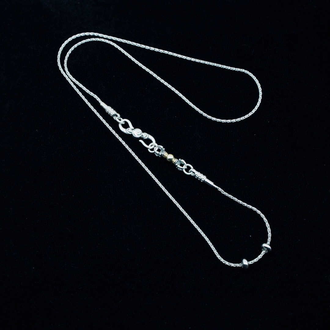 链子925银 【孙小禹银饰】纯银锁骨拧扣链可穿文玩单珠 长55cm1.2mm