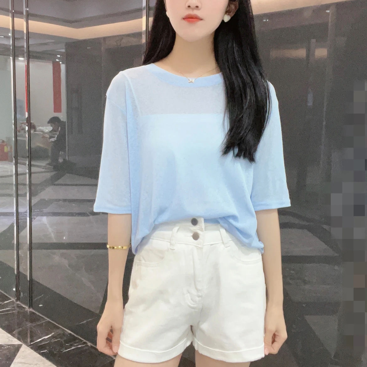 (送吊带)冰丝面膜短袖T恤夏季新款女薄款宽松内搭时尚上衣透气