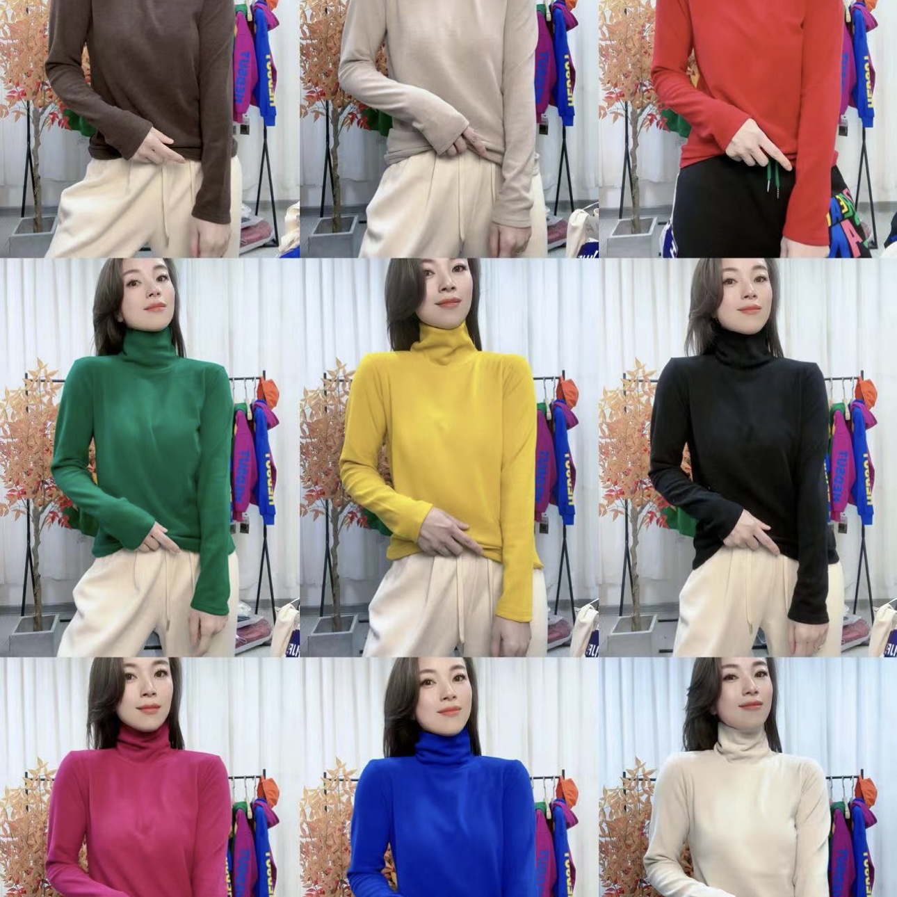 《韩家》#602时尚百搭秋冬半高领色拉姆奥绒双面针织加绒上衣打底衫