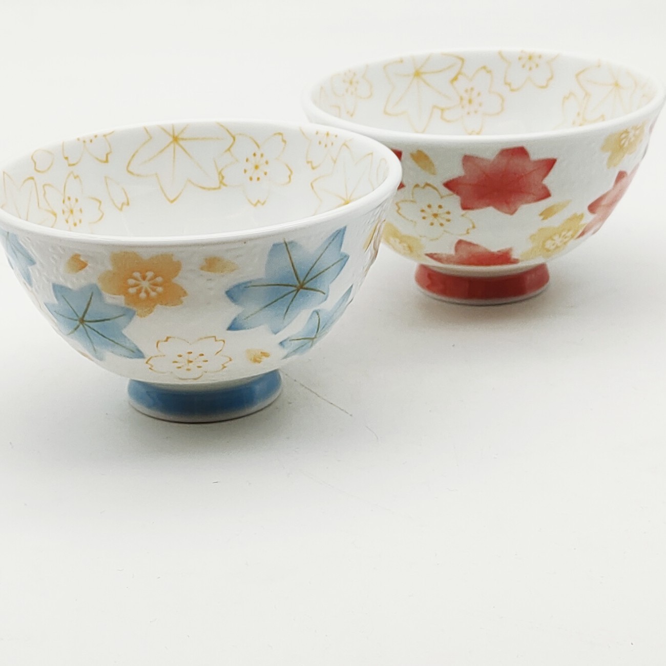 日本进口陶瓷日式釉下彩餐具2入花卉家用米饭碗喝粥碗情侣对碗