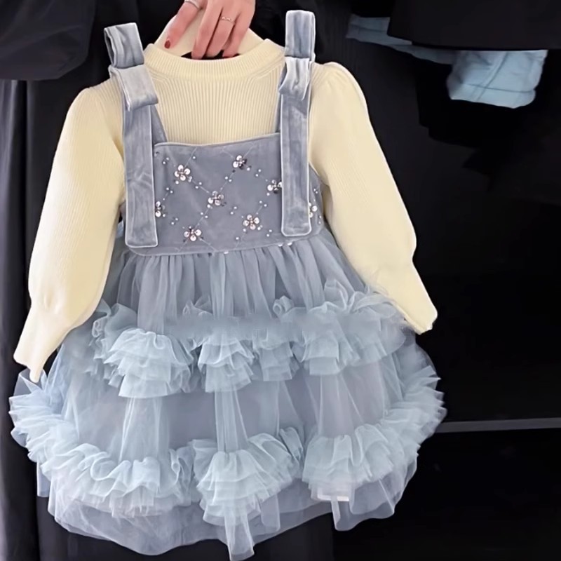 【高级】连衣裙儿童裙子套装童装女童洋气公主裙女宝洋气周岁礼服裙