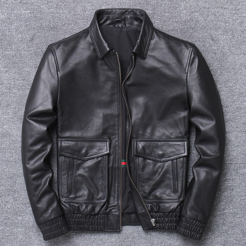 特价头层牛皮翻领飞行员服真皮皮衣男士短款休闲商务纯皮夹克外套