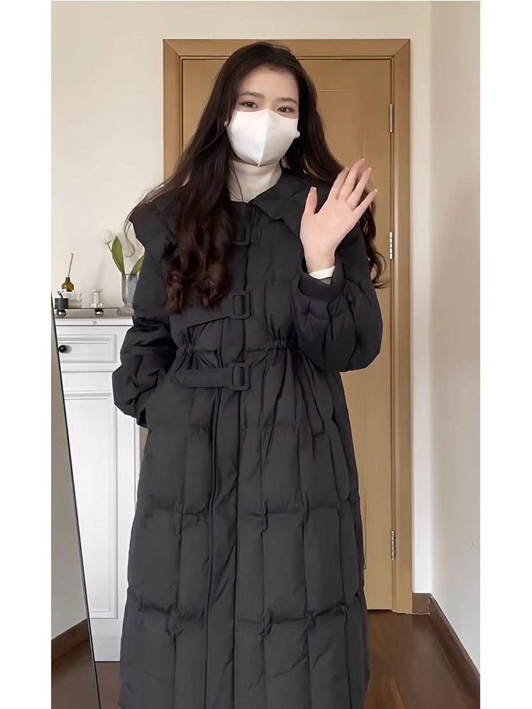 艾莱依高级感2023冬季新款大码韩系厚外套黑色长款小香风保暖羽绒