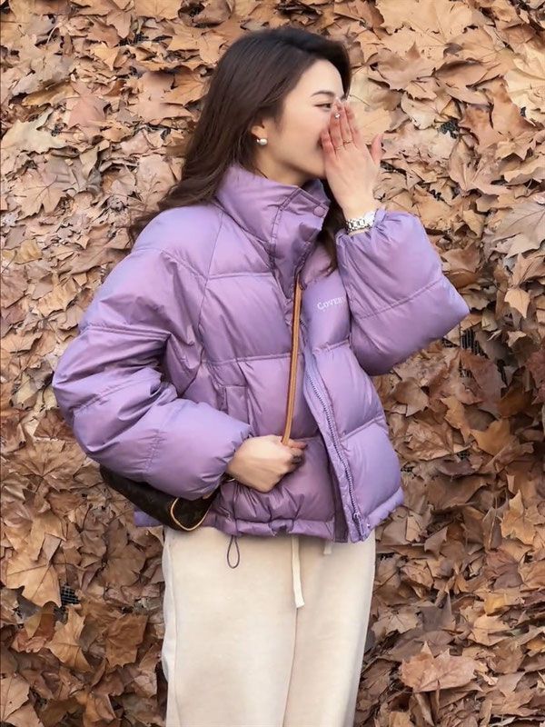 艾莱依欧货白鸭绒羽绒服女短款外套2023冬立领宽松小个子面包服加