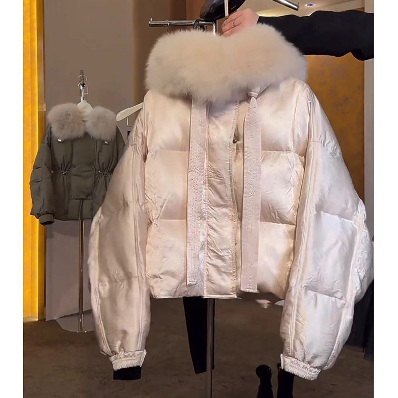 艾莱依新款大毛领羽绒服女冬季高级感韩系小众连帽小个子宽松外套