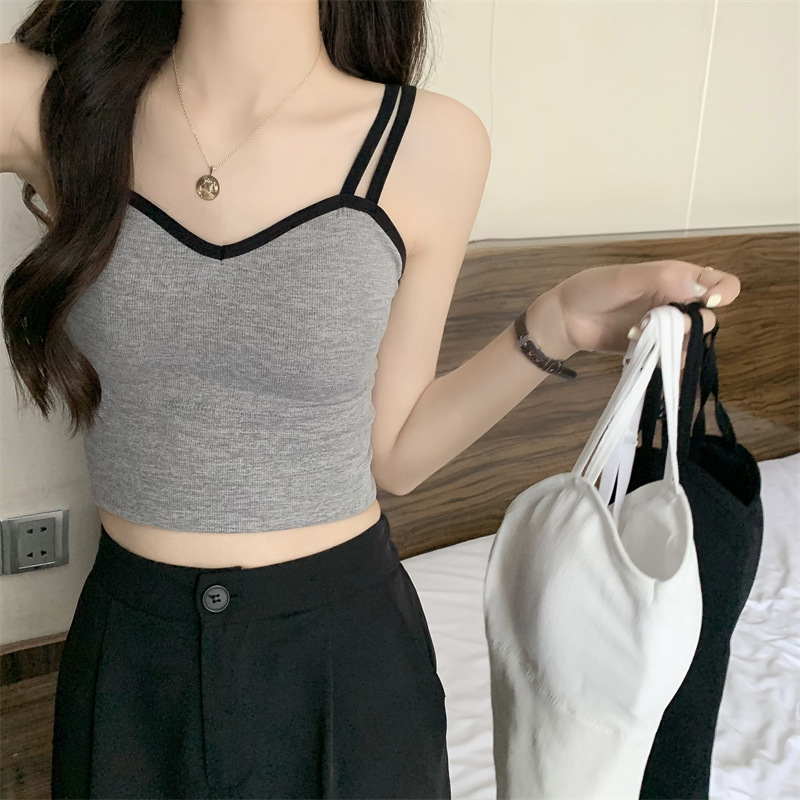 爆款韩版辣妹吊带美背背心带胸垫裹胸少女防走光外穿打底抹胸上衣