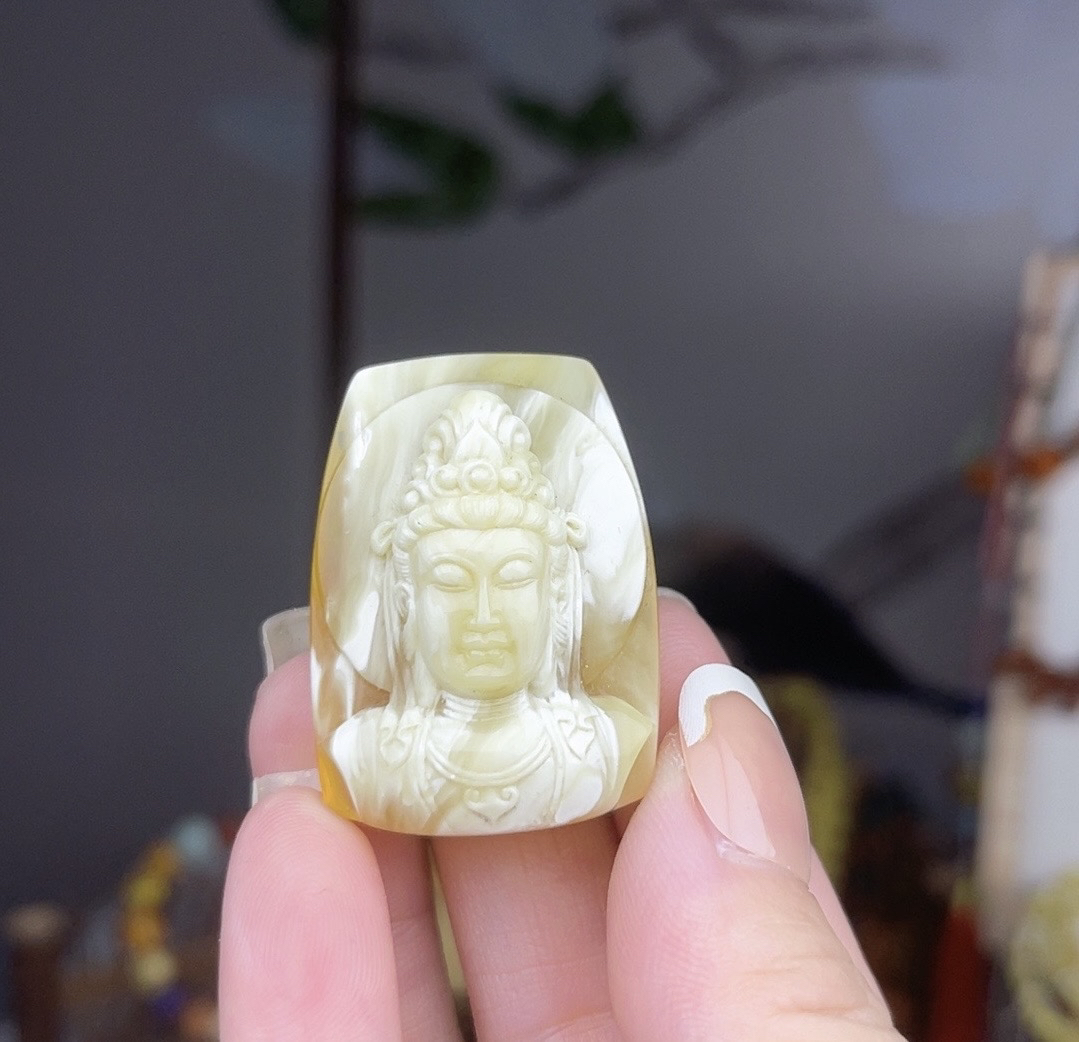 （花花珠宝）天然蜜蜡白花蜡吊坠