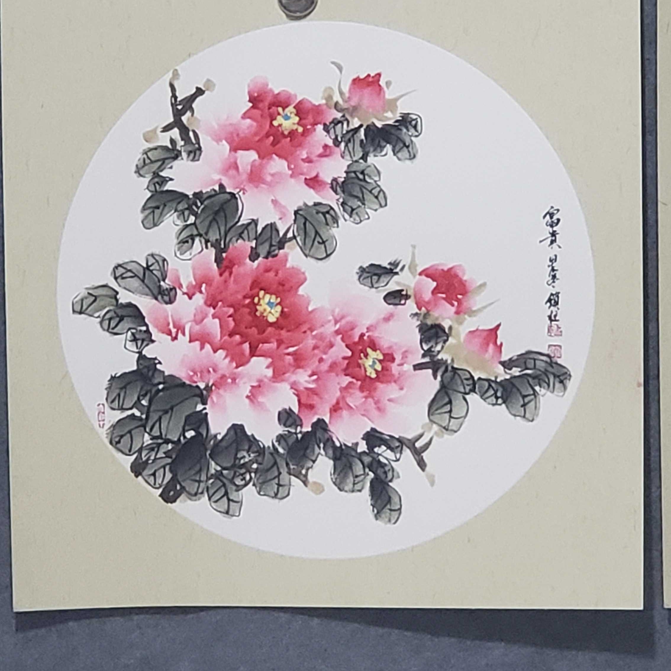 中式国画牡丹手绘装饰画无框50*50cm写意风