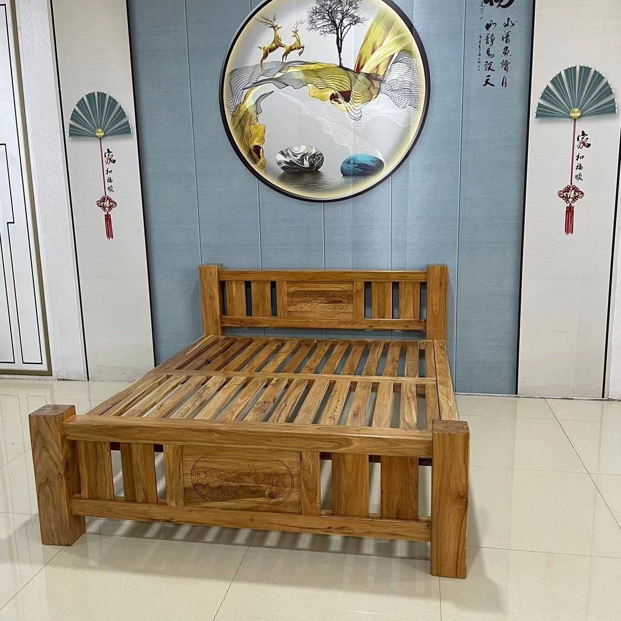 老榆木真材实料耐用床支持定做，需要的联系客服问价格