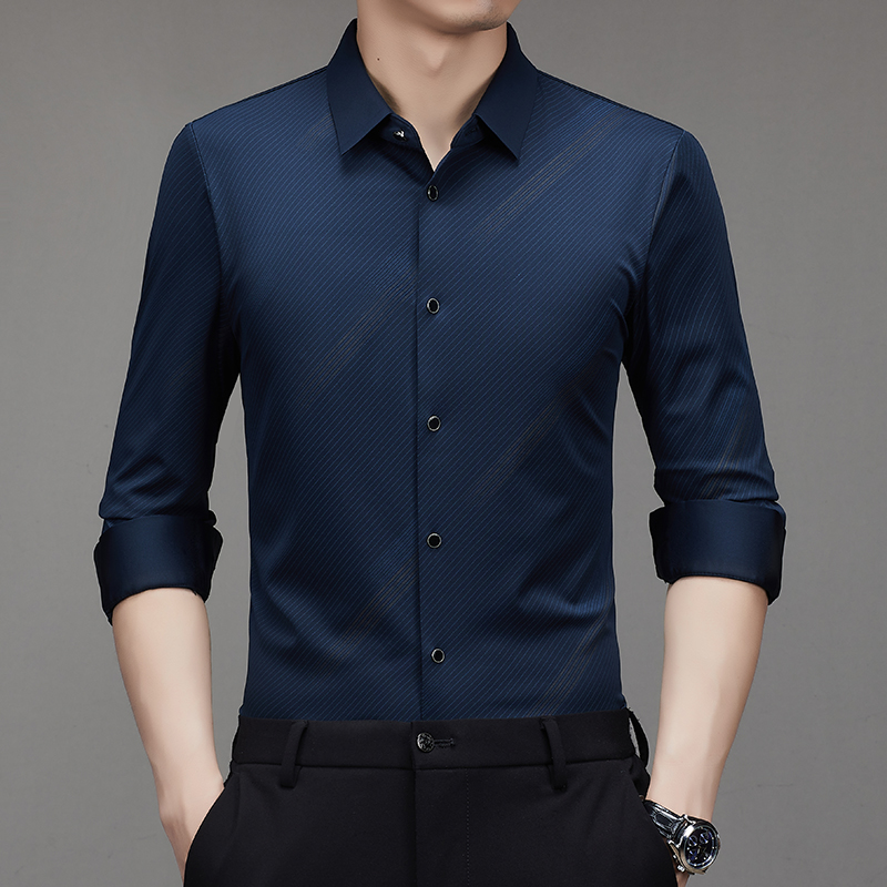 【高品质】春秋新款无痕弹力抗皱长袖高级衬衣男士品质衬衫商务男装