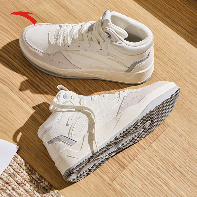 安踏C37丨高帮板鞋男鞋2024新款厚底增高轻便软底休闲运动鞋