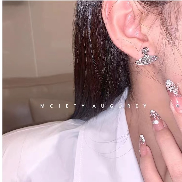 合金耳饰 3005西太后同款土星满钻镶钻小众ins耳钉耳环