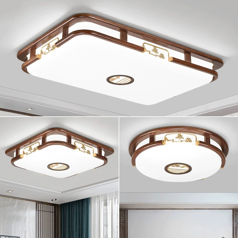 新中式灯具套餐中式吸顶灯金丝檀实木客厅灯中国风仿古餐厅灯LED