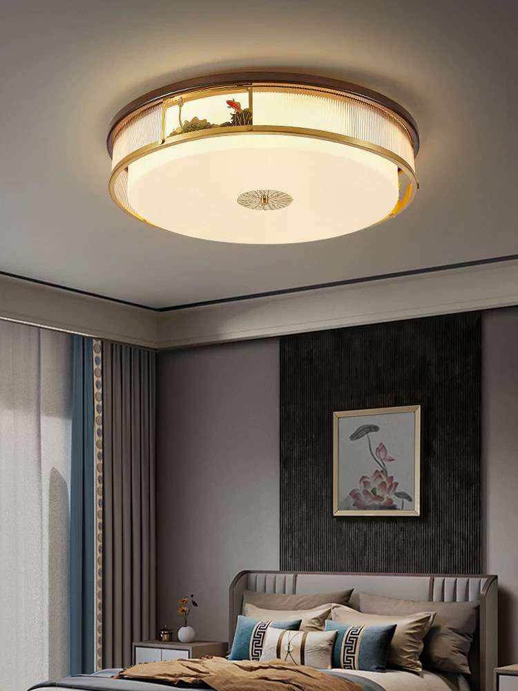 新中式全铜客厅卧室吸顶灯禅意中式房间主卧灯具书房餐厅吊扇灯