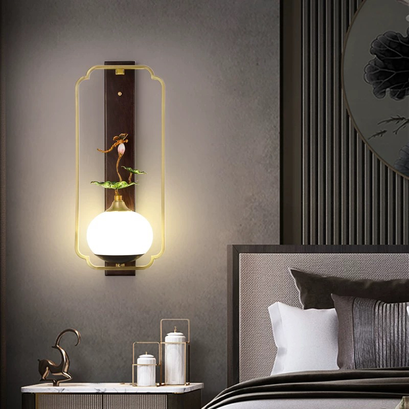 新中式壁灯全铜客厅电视背景墙灯别墅高端书房卧室床头灯实木禅意