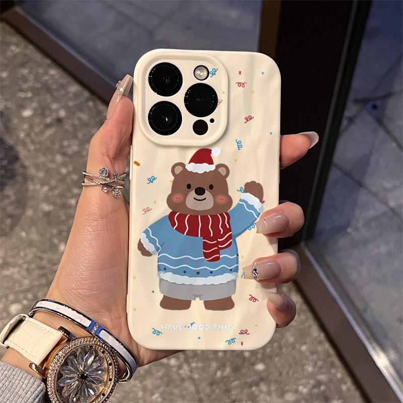 ins冬日圣诞小熊苹果15手机壳iPhone14promax趣味13/11卡通12女xr