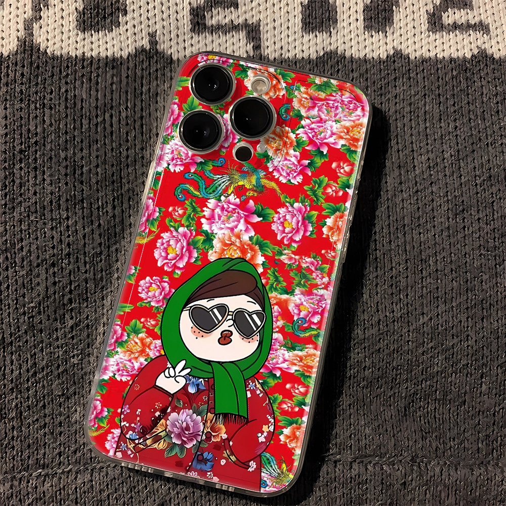 东北大红花花棉袄女孩苹果oppo小米vivo华为iPhone15/14pm手机壳