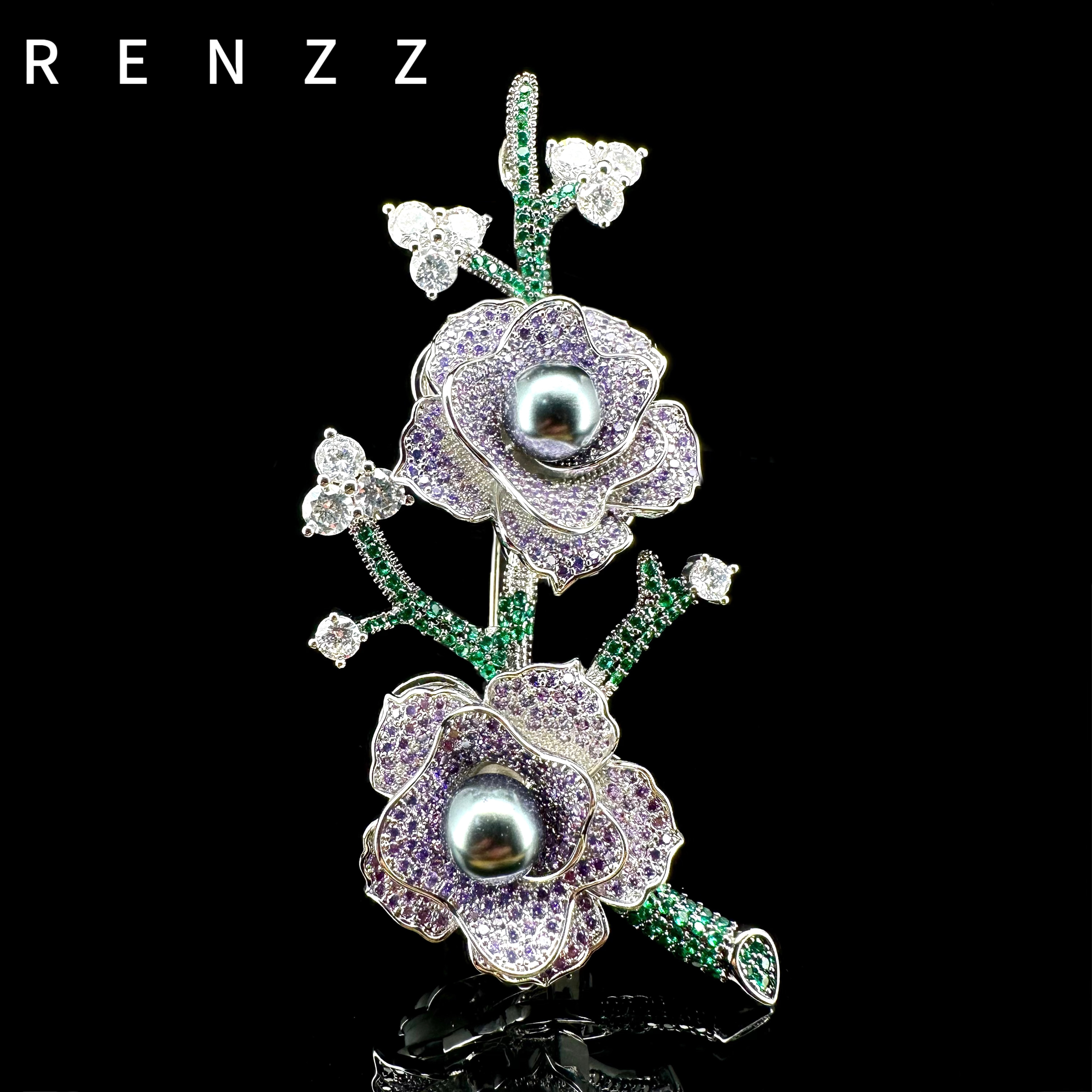 2858紫色双生山茶优雅胸针