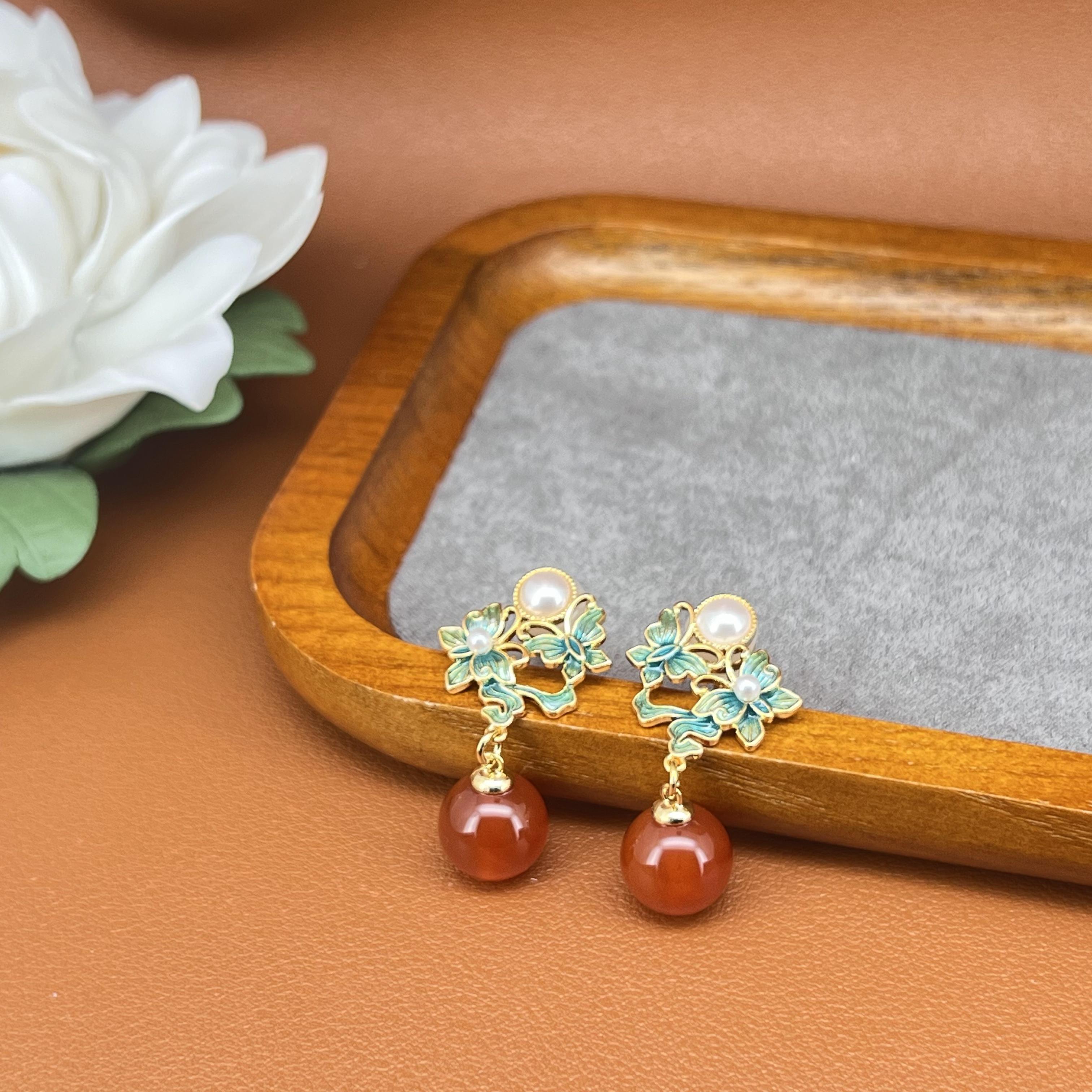 7137绿色蝴蝶流苏耳钉