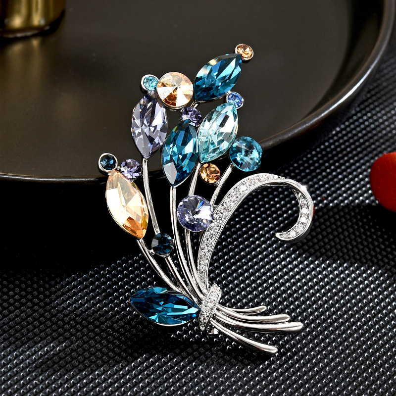 0257蓝色花束麦穗胸针