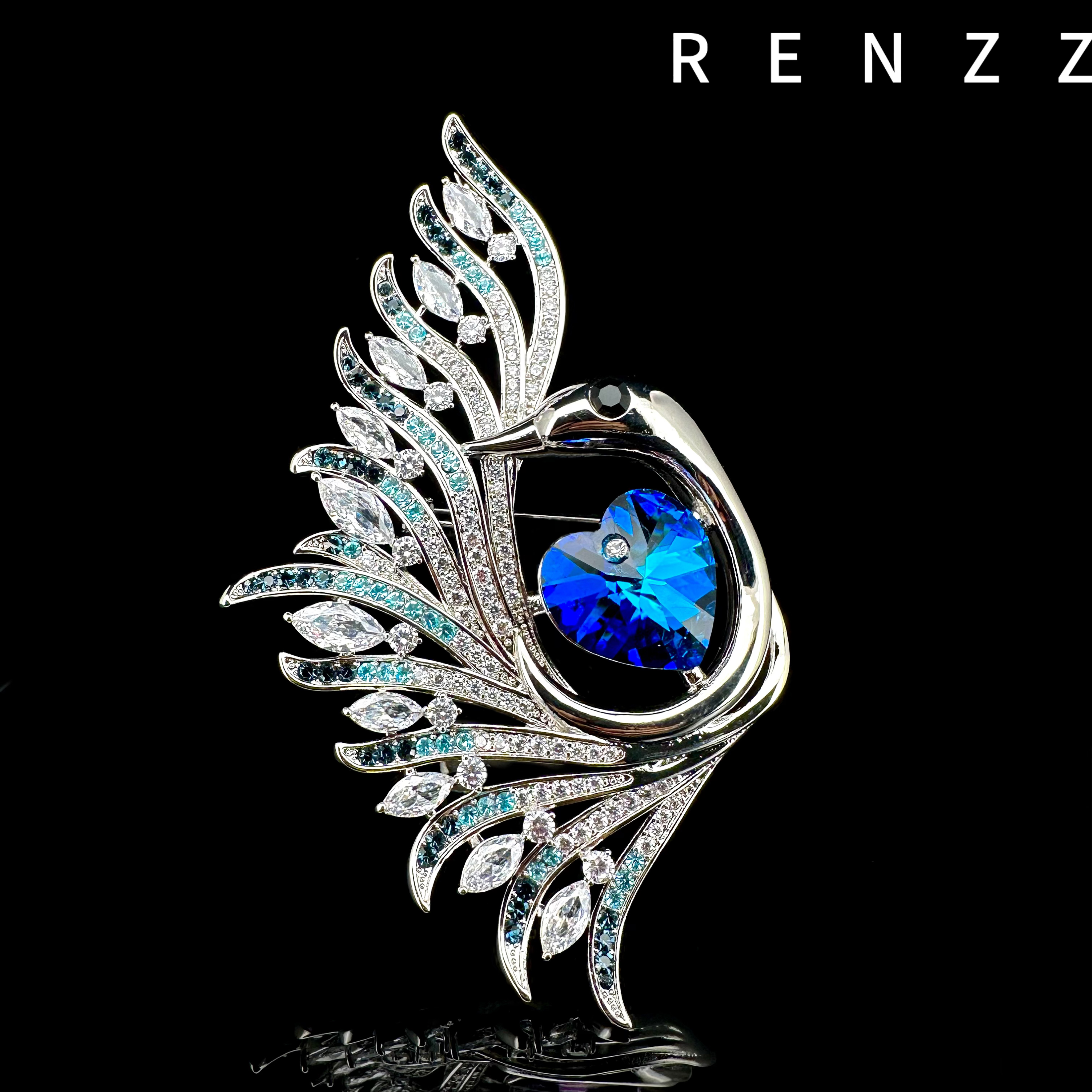 1793法★【爱心】蓝色闪耀国风奢华天鹅胸针