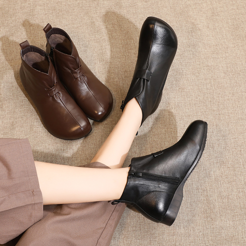 头层牛皮秋冬马丁靴英伦风时尚侧拉链百搭防滑保暖女靴厚底瘦瘦靴
