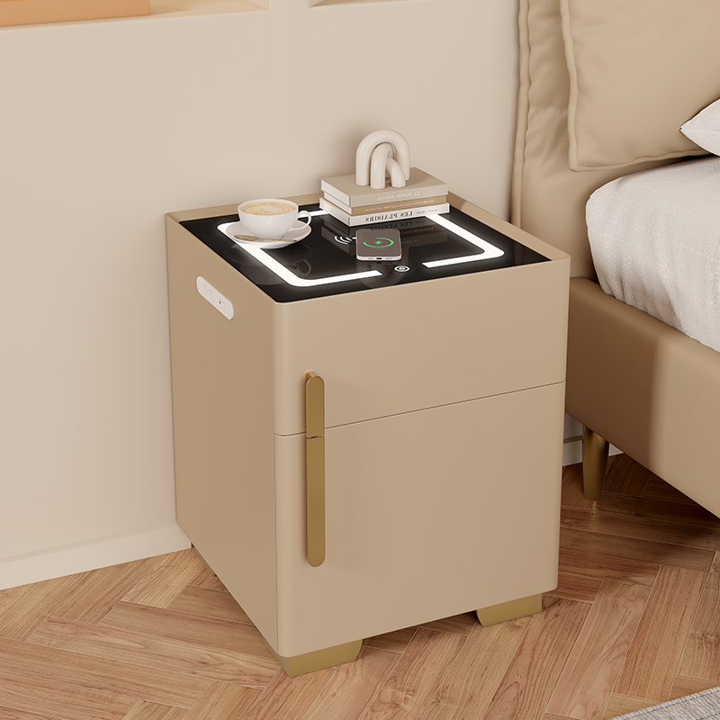 床头柜实木简约无线充电蓝牙音箱带灯意式轻奢床边柜密码锁保险柜