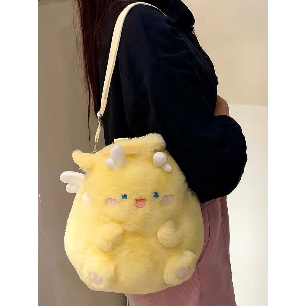 软萌黄色蹲蹲龙双肩包超火日系熊头包毛绒绒卡通洛丽塔少女心背包