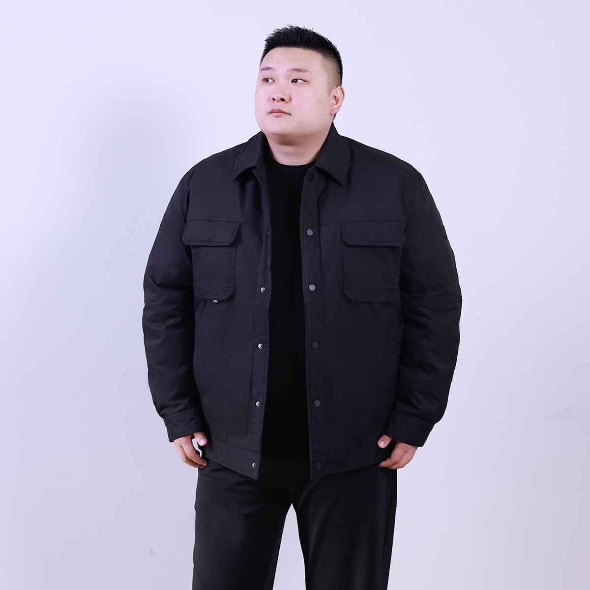 【展翔大码男装】纯色百搭男士冬季白鸭绒羽绒服加厚翻领夹克外套