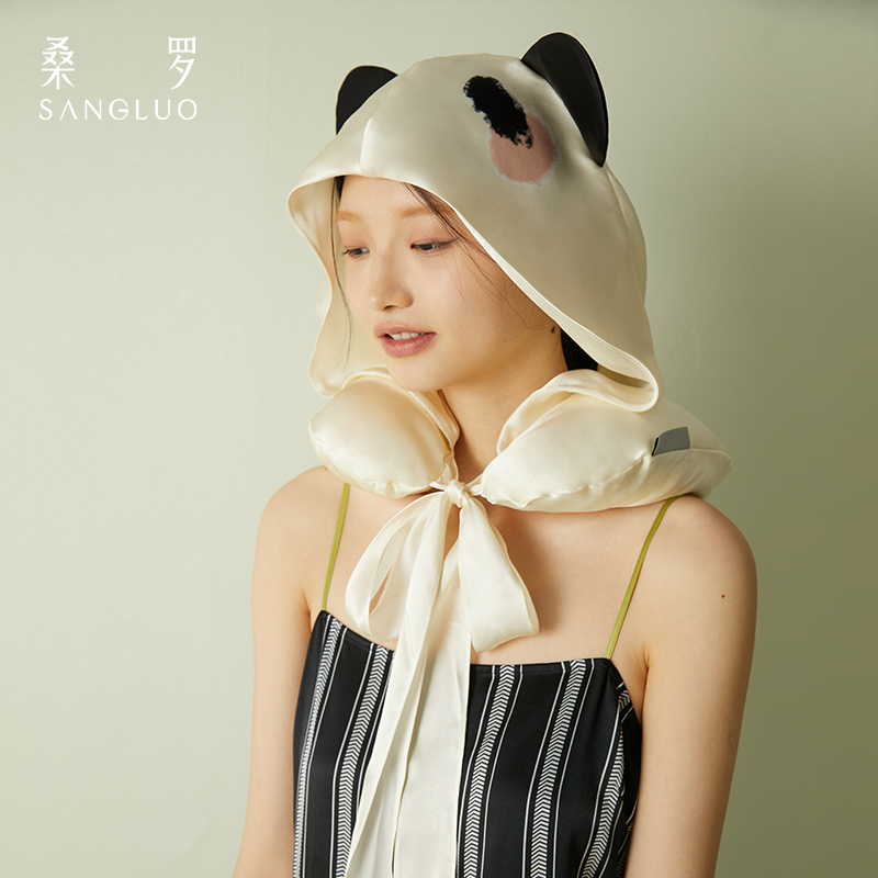 软萌熊猫】桑罗真丝U型枕熊猫型连帽遮光出差旅行护颈枕02467015