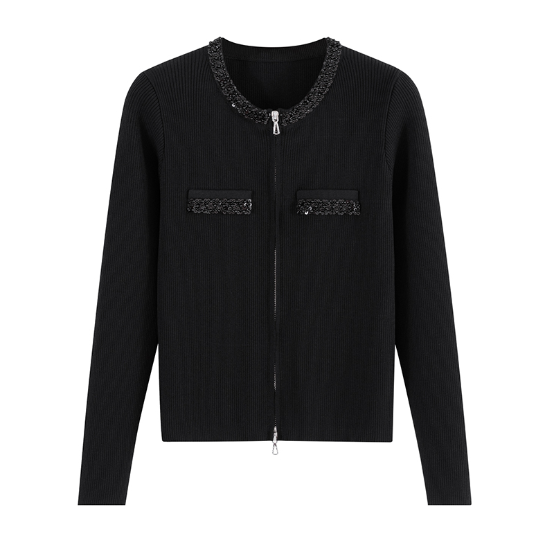 2025新款双拉链黑色长袖针织D680