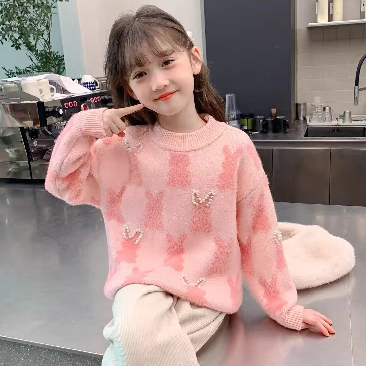 女童毛衣秋冬款2025新款加厚韩国绒中大童洋气女孩针织打底衫上衣