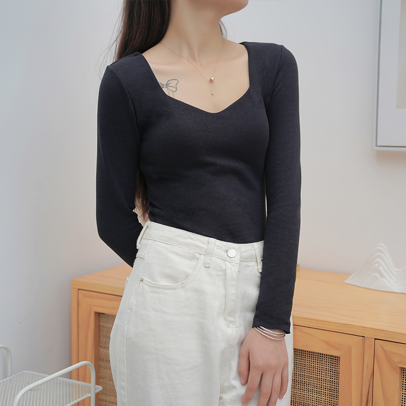 冬季V领加绒无痕保暖上衣女一体式内穿免穿文胸内搭外搭轻奢上衣